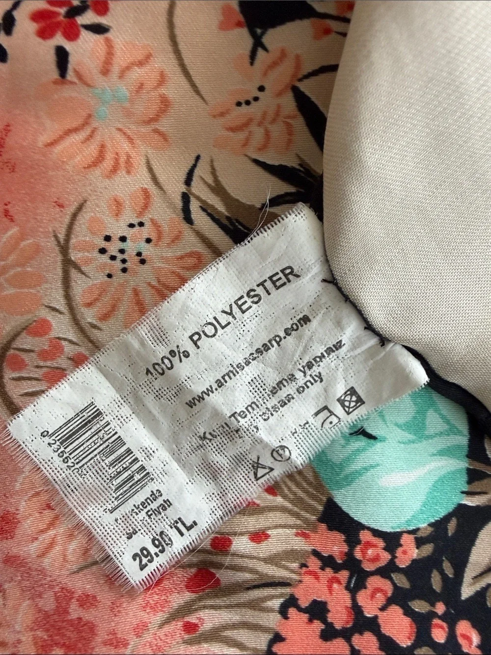 Arnisa Istanbul Vintage Floral Scarf Coral Teal Peach 35” Square